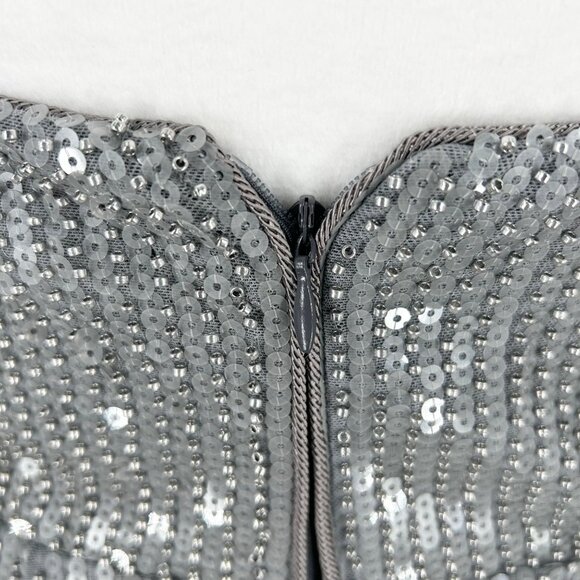 NWT Rasario Silver Sequin Embellished Square Neck Maxi Gown - Picture 6 of 10